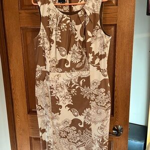 Talbots sleeveless lined brown/cream dress size 14